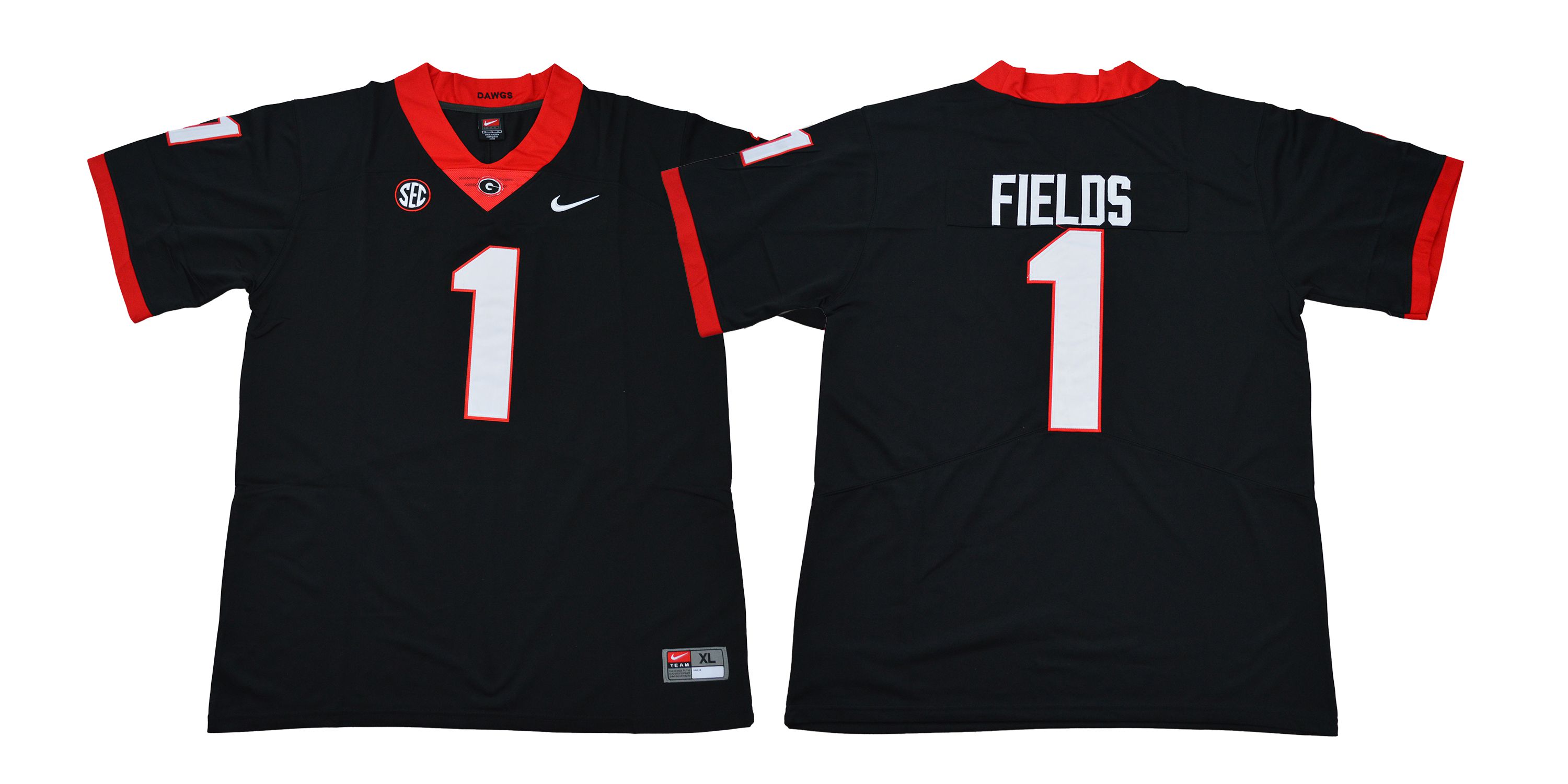 Men Georgia Bulldogs #1 Fields Black NCAA Jerseys